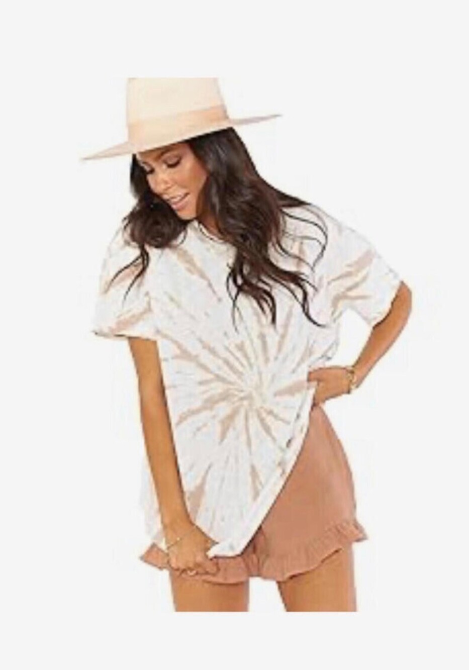 Show Me Your Mumu Beige White Spiral Tie Dye Oversized Neutral Tee Size Medium